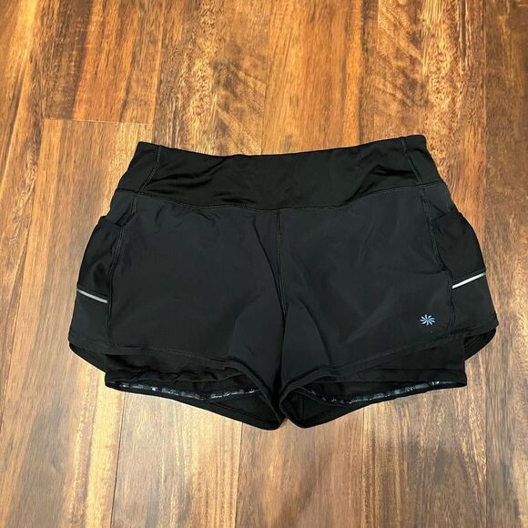 Athleta Ready Set Go 2 black two layer shorts running/yoga black Sz L - Picture 3 of 4